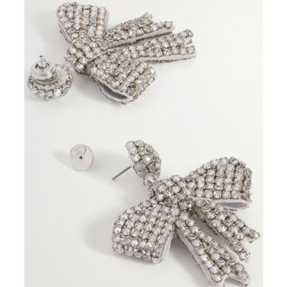 Oscar De La Renta Women's Silver Pave Crystal Bow Earrings